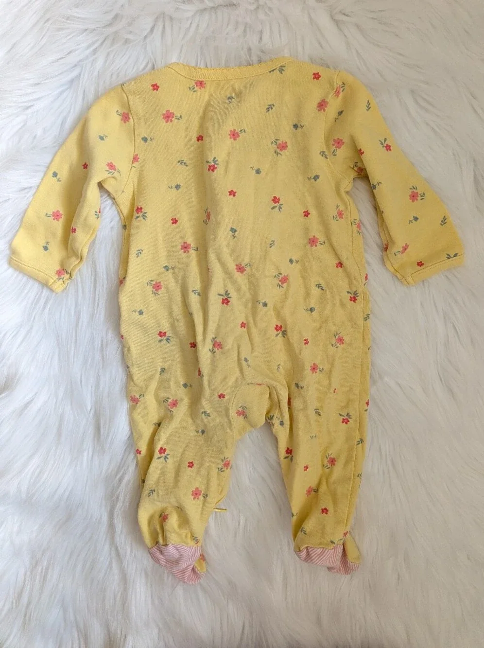NEW Carter's 0-3M Yellow Floral Footed One-Piece with Pink Heart